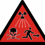 Doplňkový výstražný symbol ionizujícího záření schválený dne 15. února 2007 Mezinárodní agenturou pro atomovou energii (IAEA) a Mezinárodní organizací pro normalizaci (ISO)