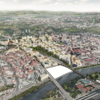 Na mapě je vykreslená podoba nové čtvrtě Bubny-Zátory a bílé místo patří pozemku, kde má vyrůst nová pražská filharmonie